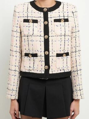 English Factory Boucle Tweed Gold Button Jacket